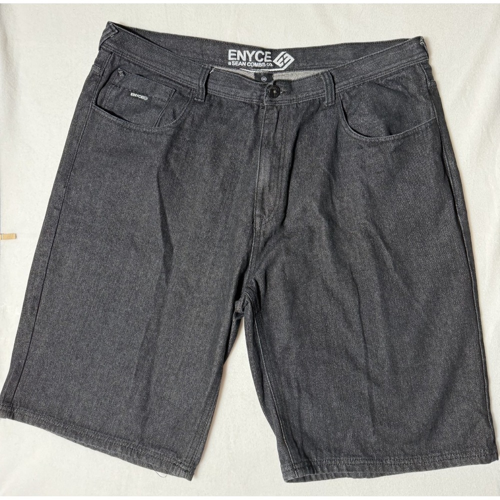Enyce Y2K Baggy Jorts Men 46 Black Denim Skate Hip Hop Shorts MC167